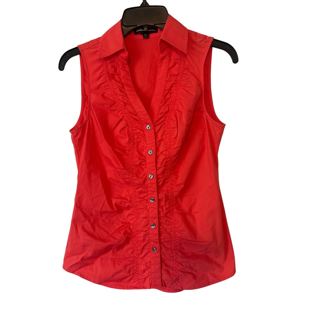 Express Design‎ Studio Womens XS Salmon Sleeveless Ruffle Button Up Blouse Top